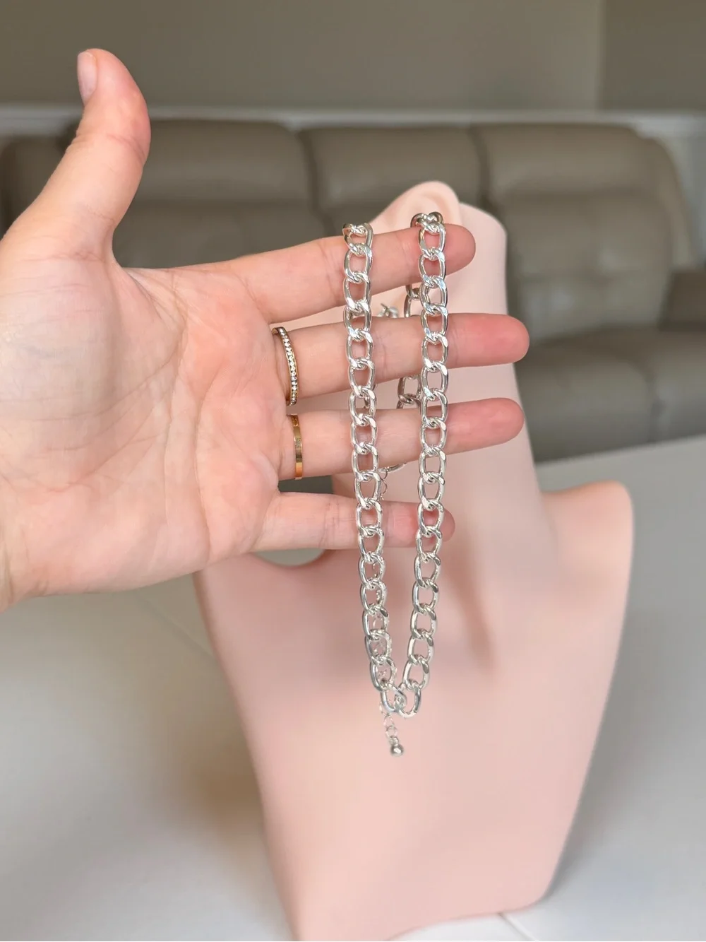 Casual Minimalist Silver Link Chain Necklace